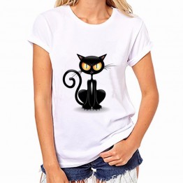 2017 Short Sleeve O-neck Casual Funny Black Cat Tops Tees Female Ladies T-Shirt
