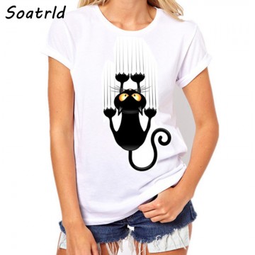 2017 Short Sleeve O-neck Casual Funny Black Cat Tops Tees Female Ladies T-Shirt32707830692