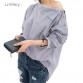Womens Striped Sexy Skew Collar Loose Full Shirts Batwing Sleeve Blouse 