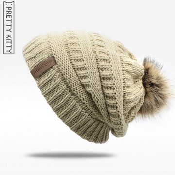 Double layer fur ball cap pom poms winter hat