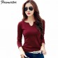  Cotton Female T Shirts V-Neck Solid Striped 