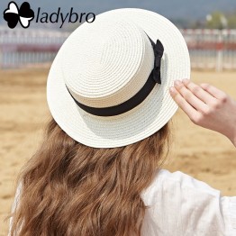 Lady Brand Classic Bowknot Straw Flat Sun Hat 