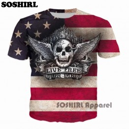  Live Free Or Die USA Skull Print T Shirt 