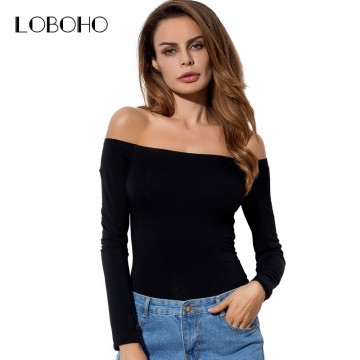 Sexy Off The Shoulder Long Sleeve Cotton Tee Shirts 