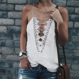 Sexy Halter Top Deep V Neck Lace Up Tops