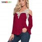  Sexy Floral Lace Off Shoulder Blue Shirt Streetwear Long Sleeve Loose