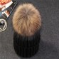 Mink and fox fur ball cap pom pom winter hat for women 